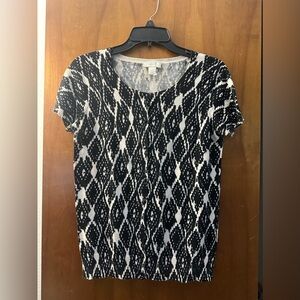 Loft black and white abstract short sleeve button up cardigan sweater size s